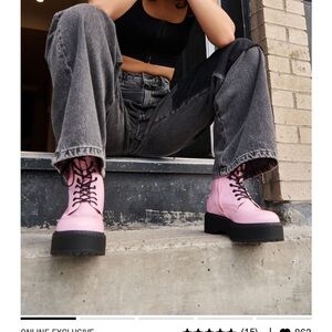 Pink Lace-Up Women's Boots